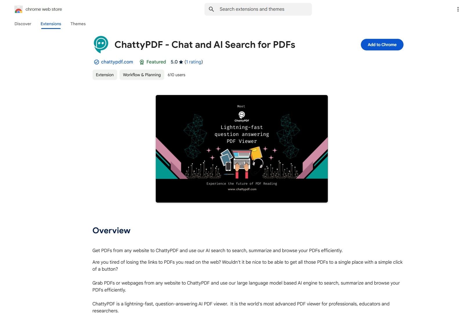 ChattyPDF extensión de ia de PDF para Chrome