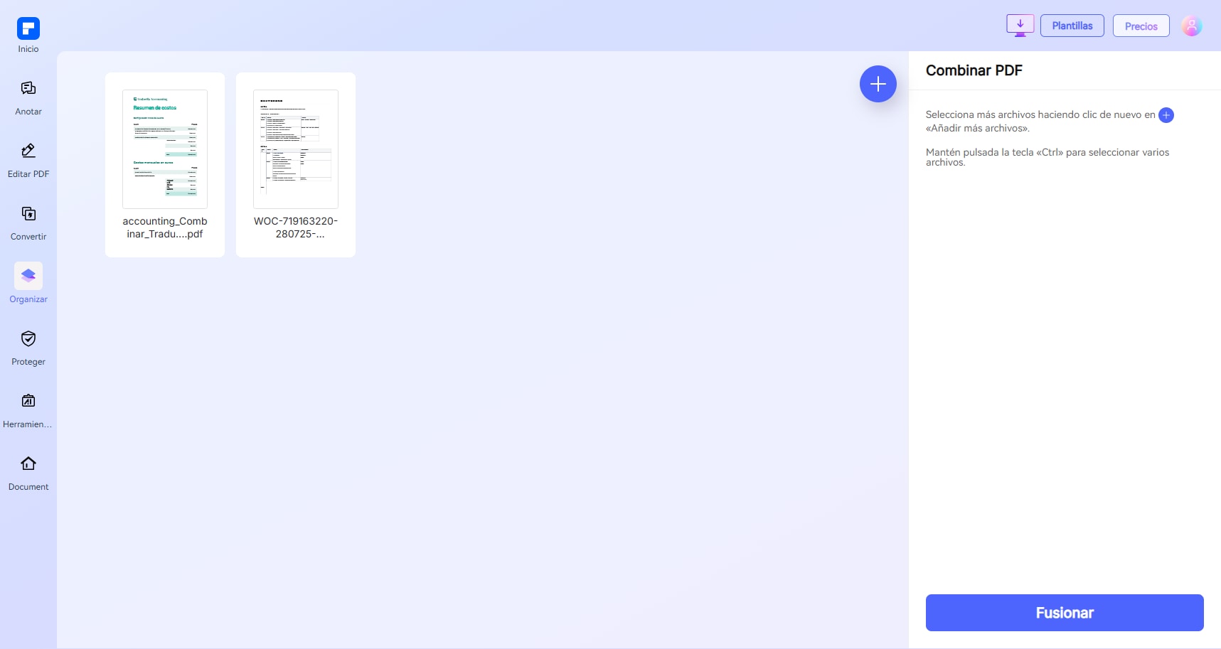 usar PDFelement para combinar PDF online