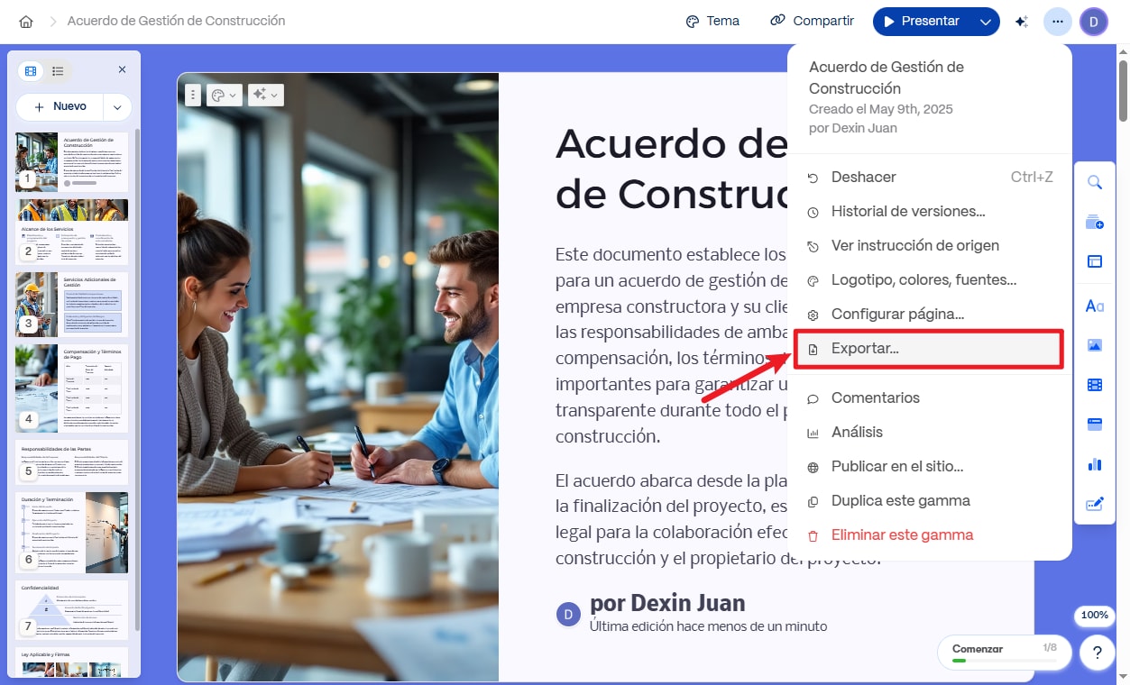 exportar o compartir presentación