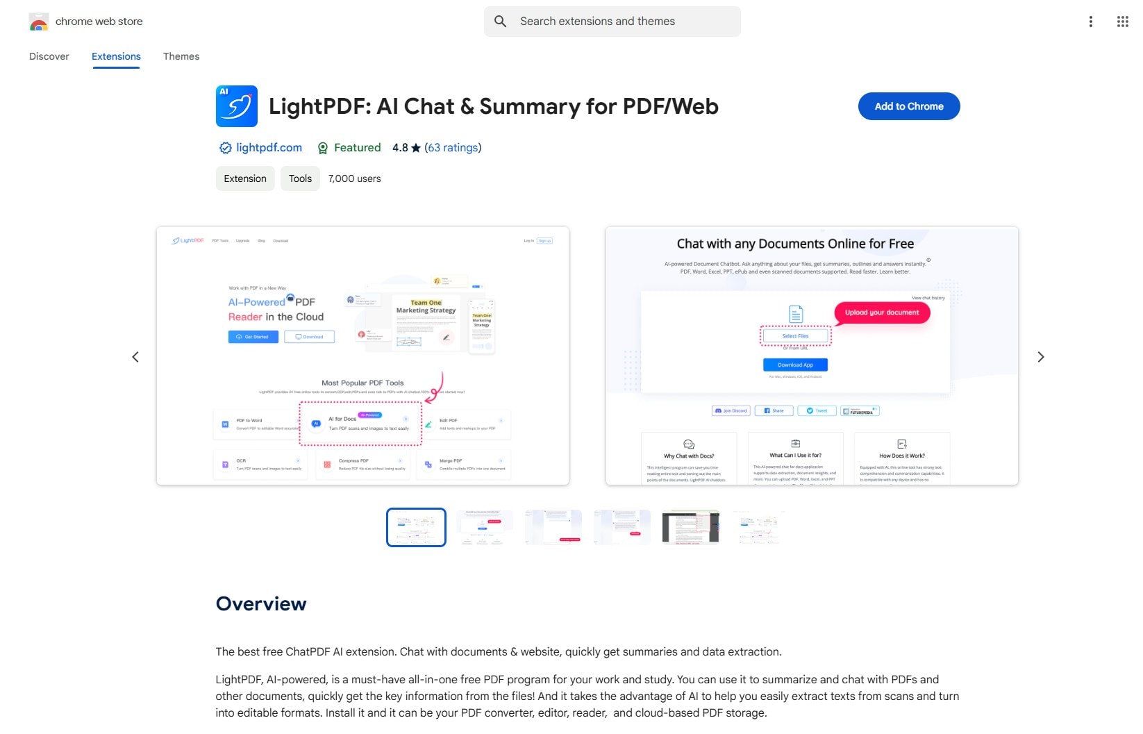 LightPDF extensión de ia de PDF para Chrome