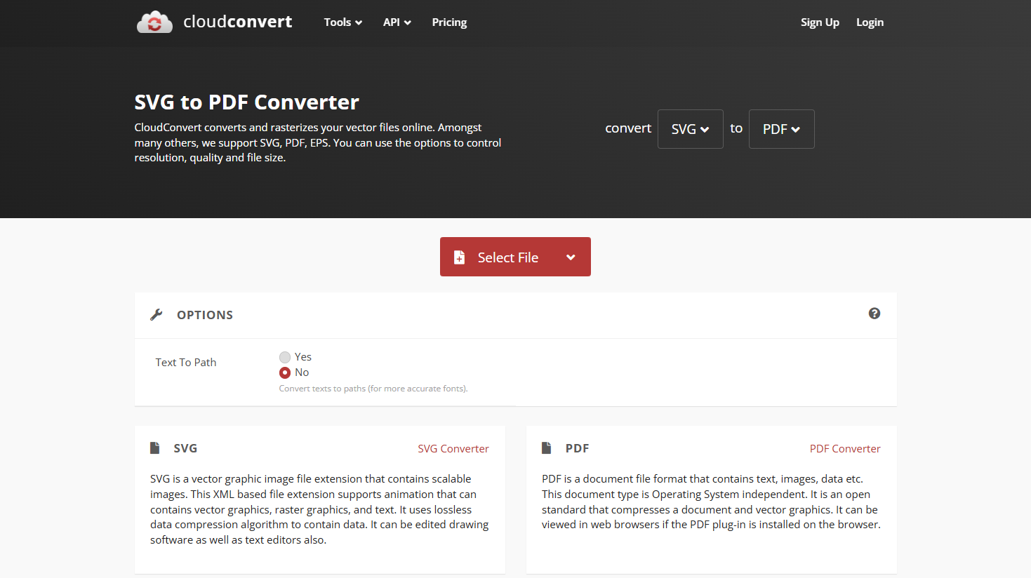 CloudConvert: convertir SVG a PDF