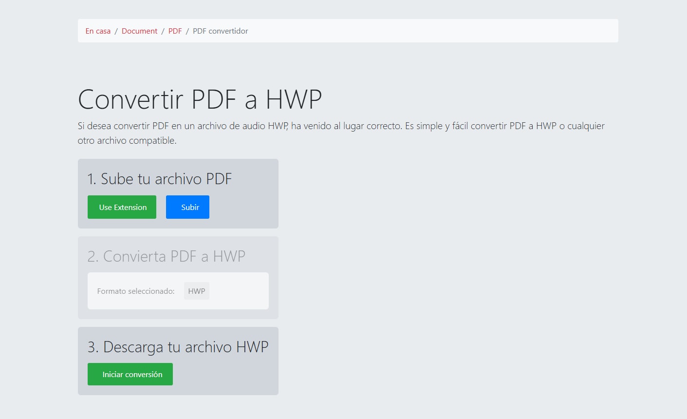 Conversor online de PDF a HWP ConvertHelper