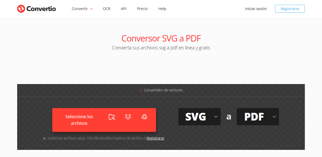 Convertio: pasar SVG a PDF online