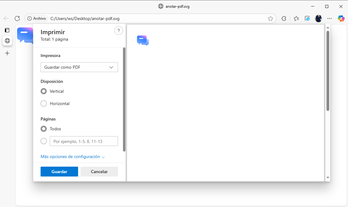 Convertir SVG a PDF desde Microsoft Edge