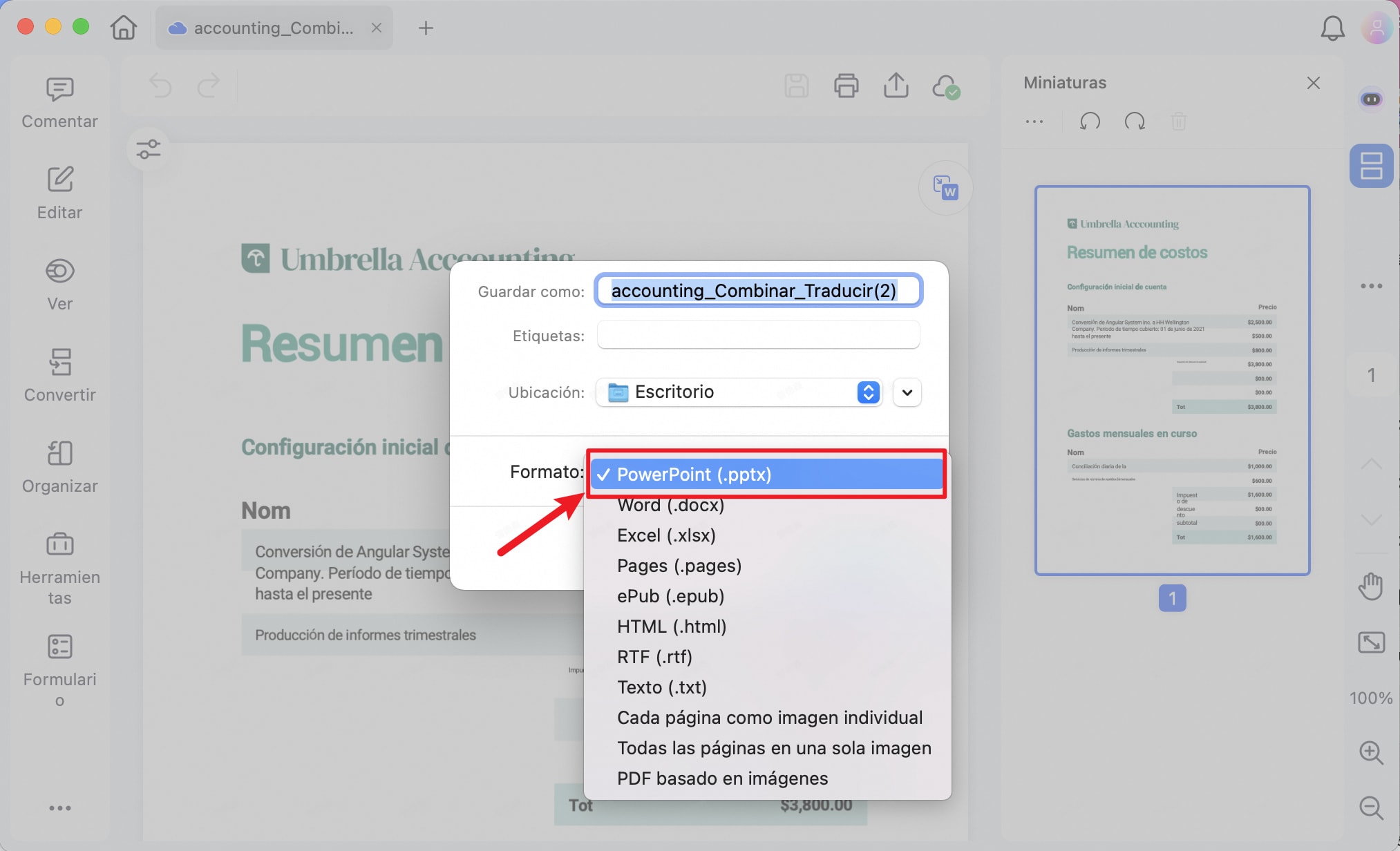 convertir el pdf a keynote de iwork