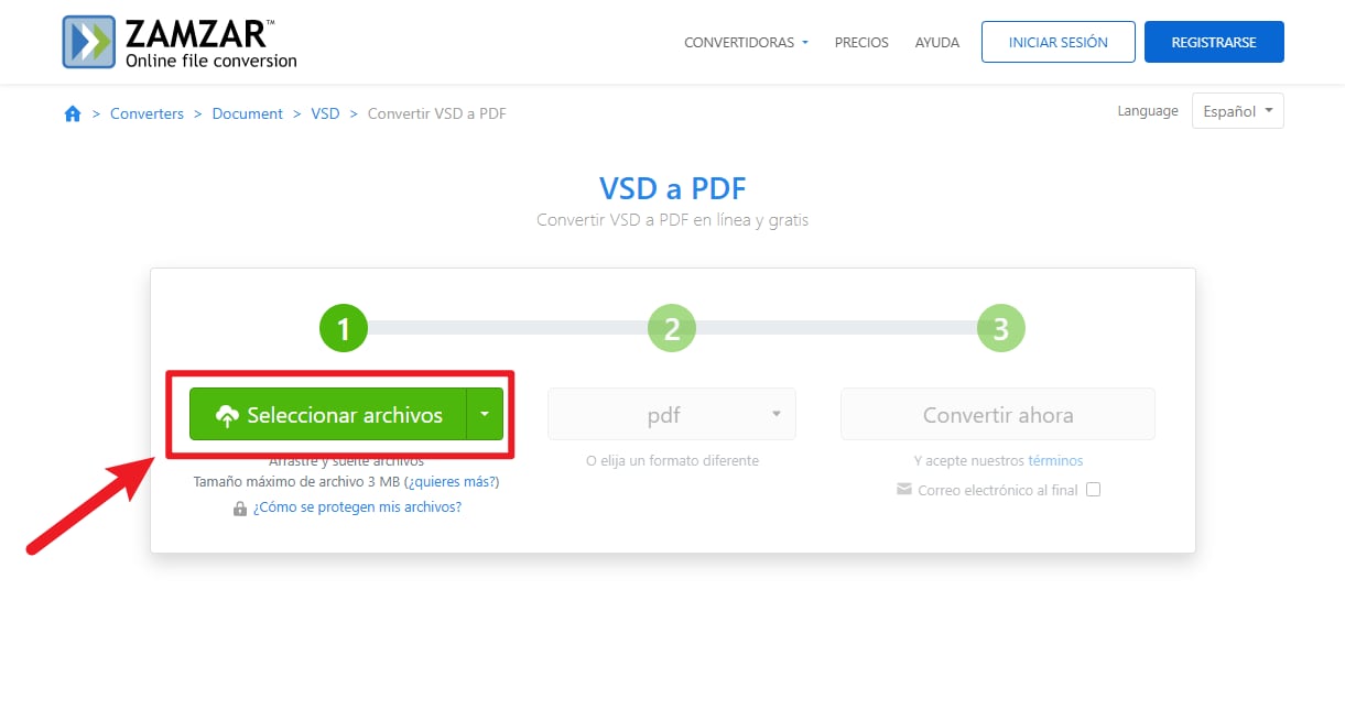 Sube tu archivo VSD online