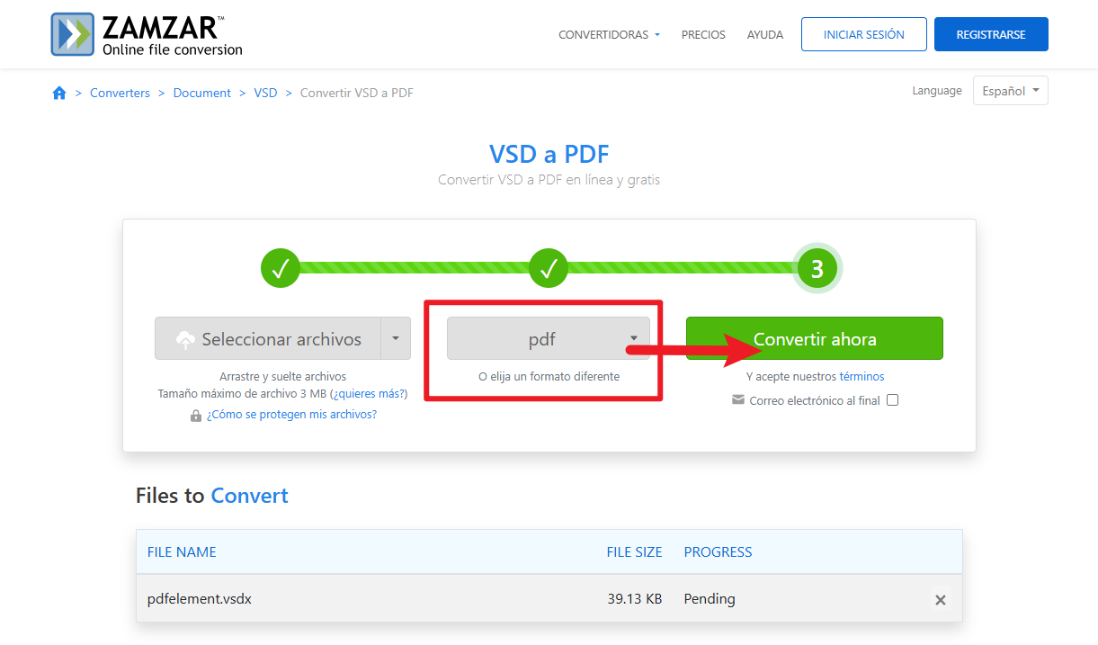 Selecciona el formato de salida