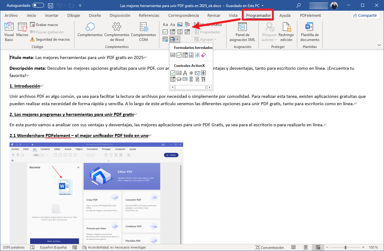 crear un PDF editable con Word