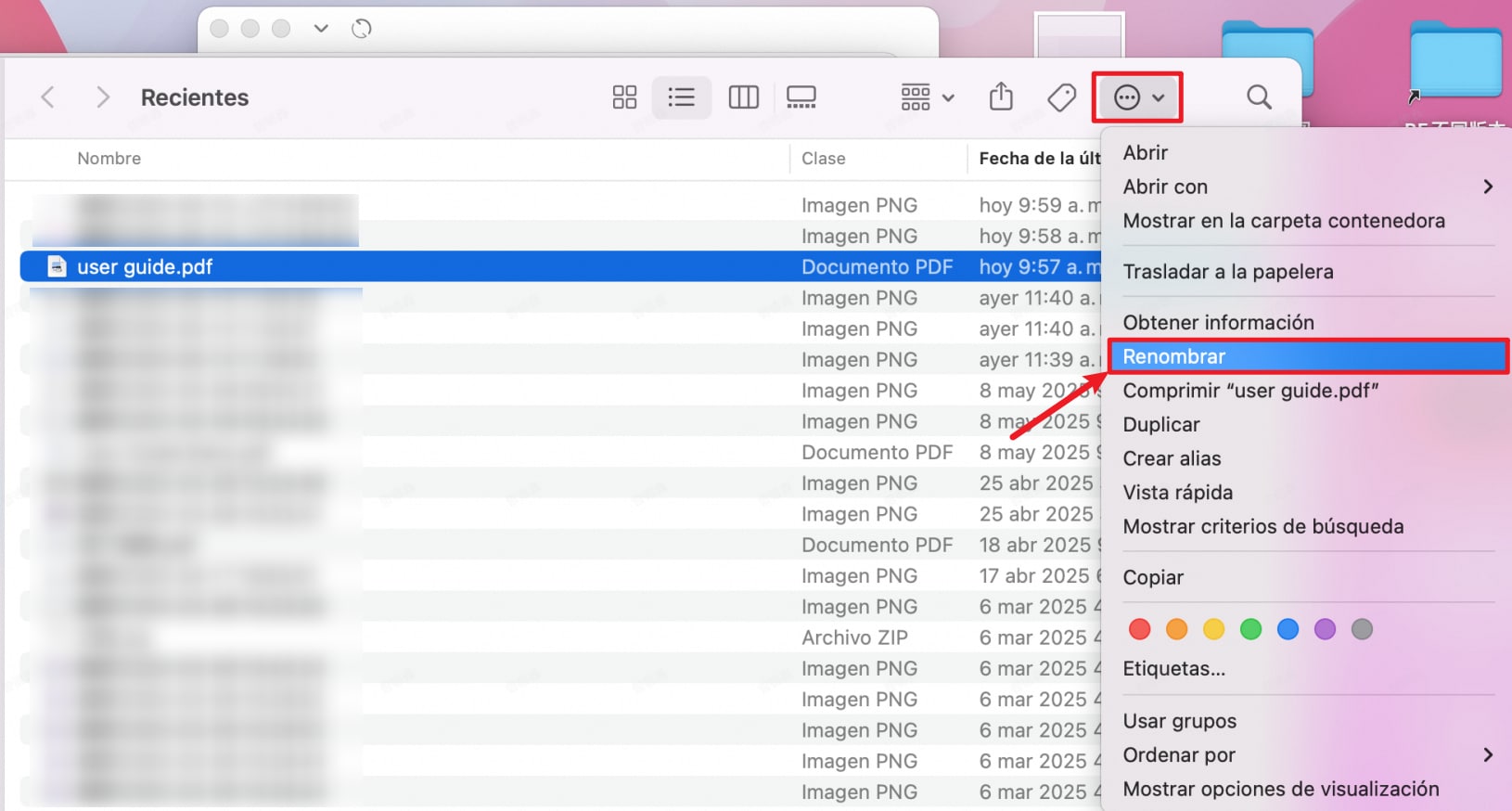 Renombrar archivo PDF en Finder