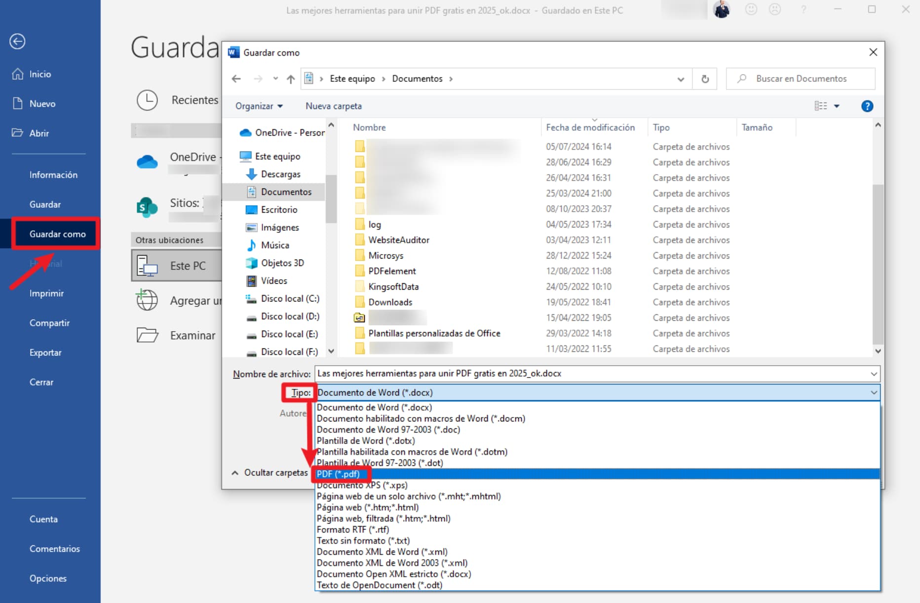 crear un PDF editable con Word