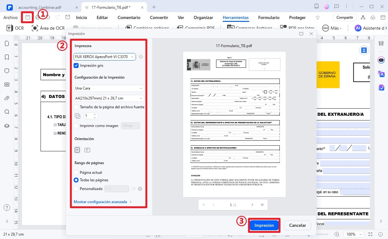 imprimir formulario ex17