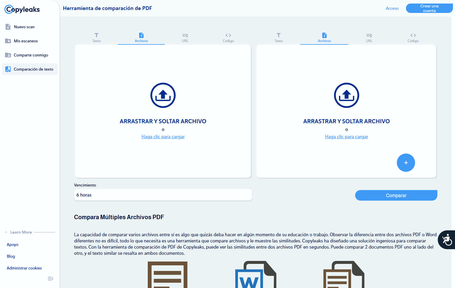 Copyleaks para comparar documentos pdf