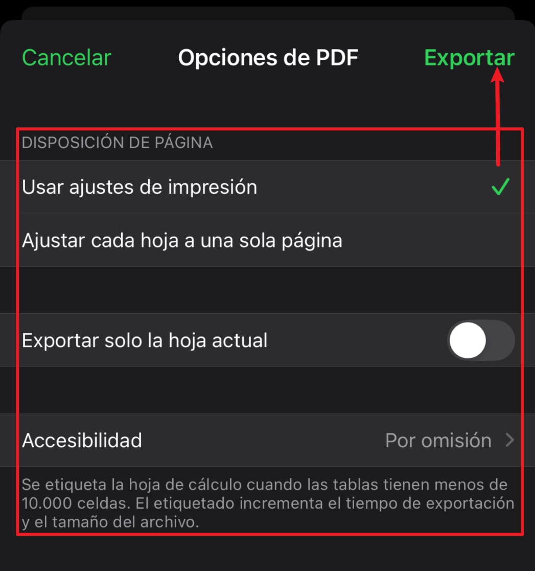 Guardar y compartir el PDF exportado desde Numbers en iPhone o iPad