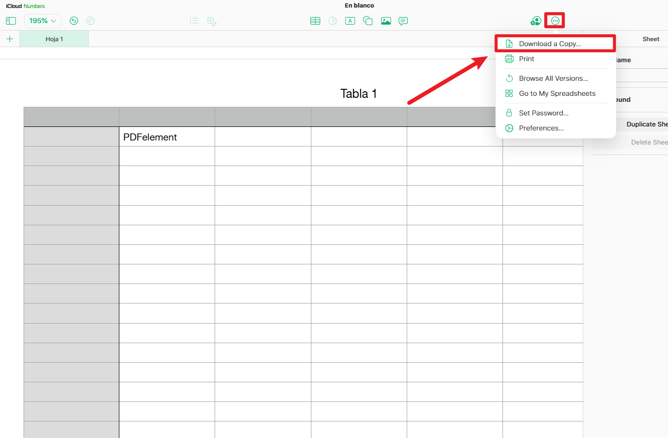 iCloud Numbers: descargar una copia para exportar el archivo a PDF