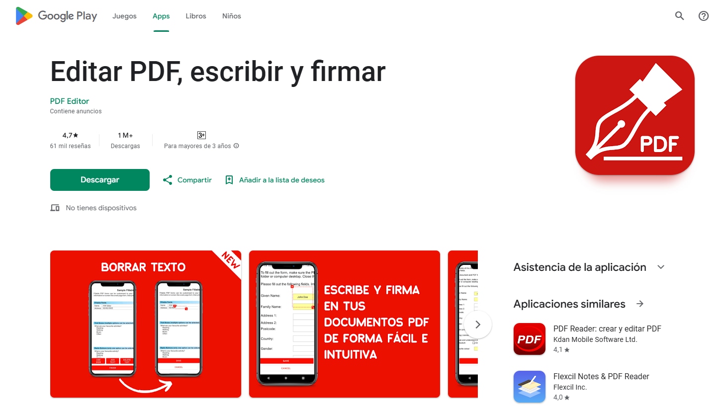 editar PDFs en Android con Editar PDF, escribir y firmar