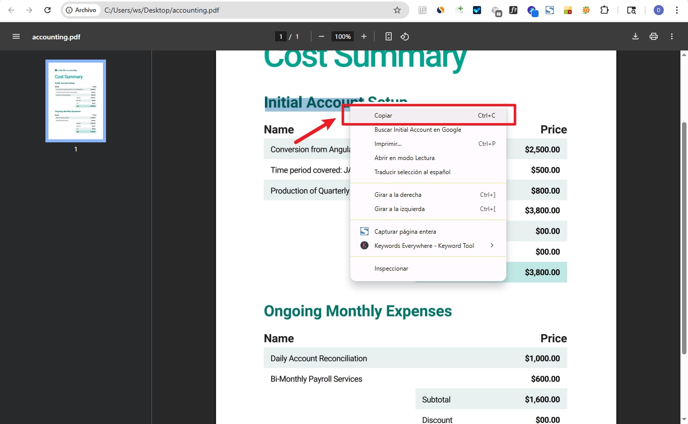 copiar texto de un PDF escaneado gratis con Chrome