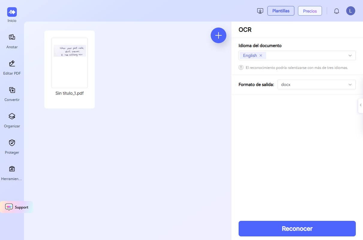 hiPDF configuración de ocr en línea