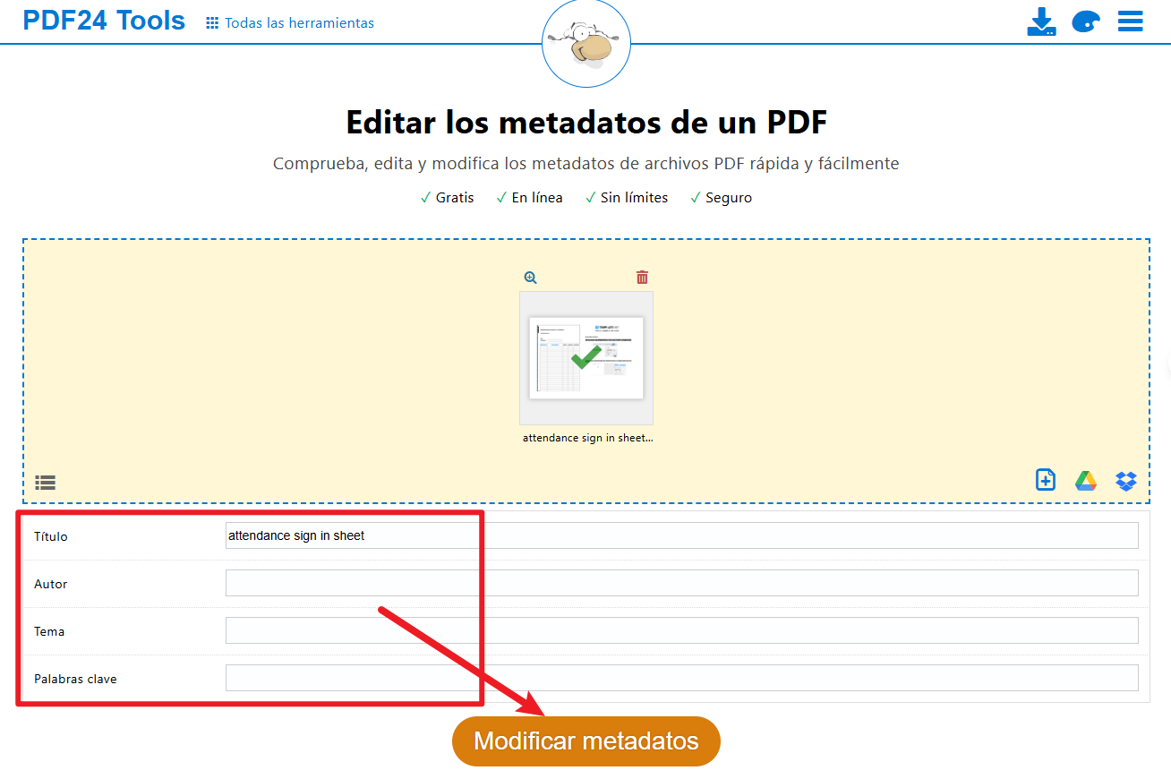 cambiar metadatos de PDF online