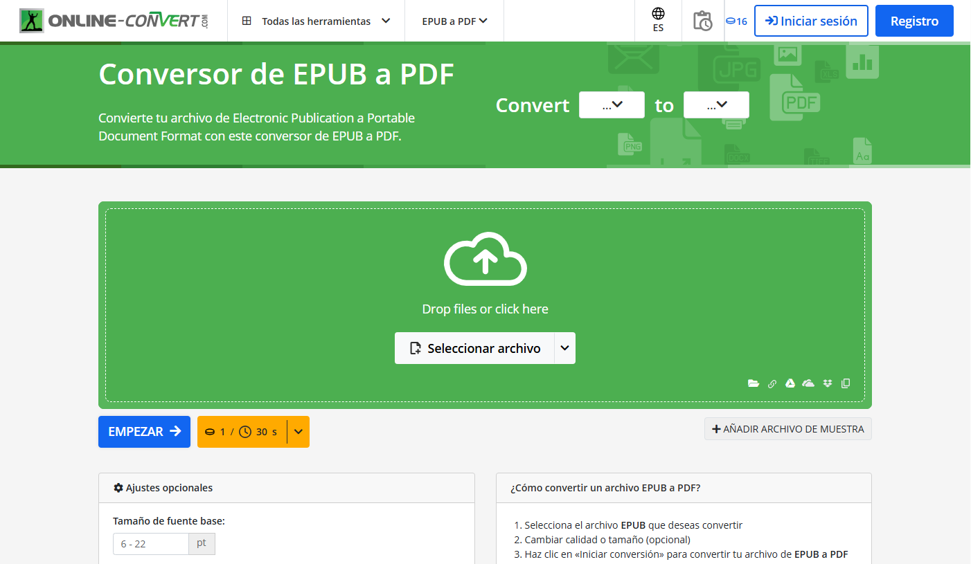 Convertir EPUB a PDF online gratis
