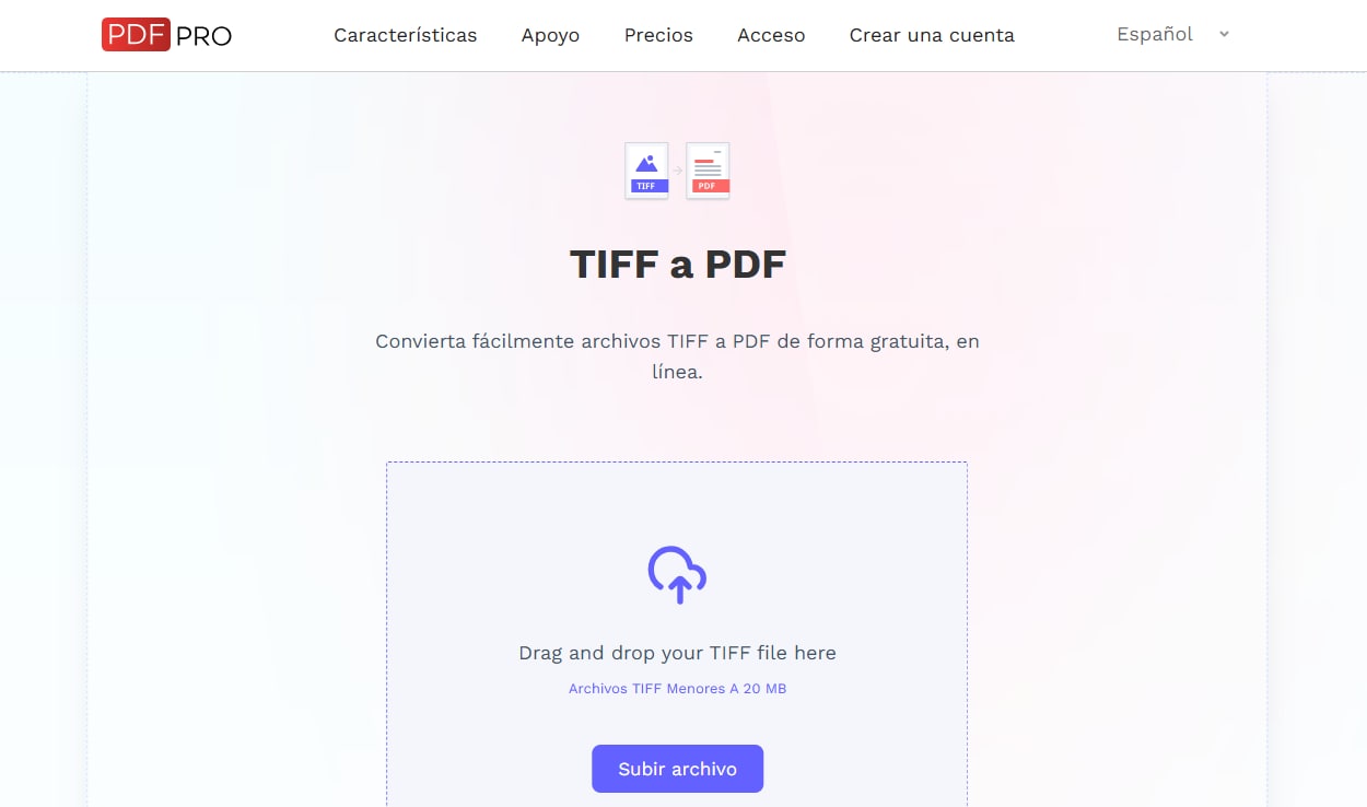 Interfaz del convertidor TIFF a PDF de PDF Pro