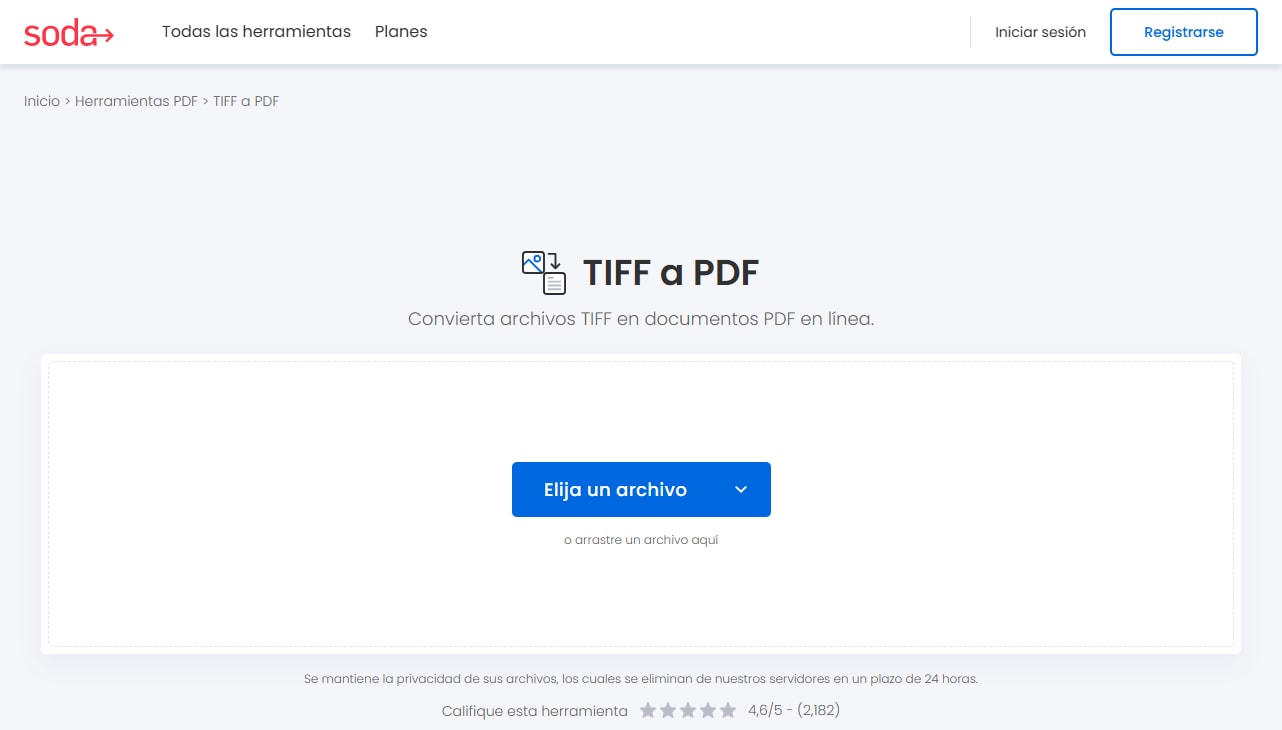 Interfaz del convertidor TIFF a PDF de Soda PDF