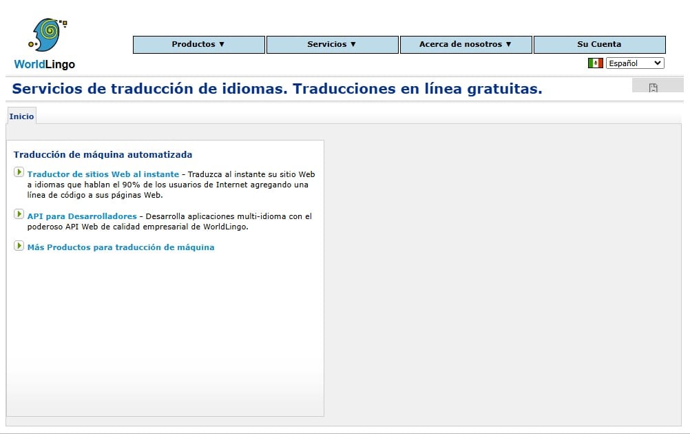 WorldLingo - Traductor en línea de PDF de español a inglés