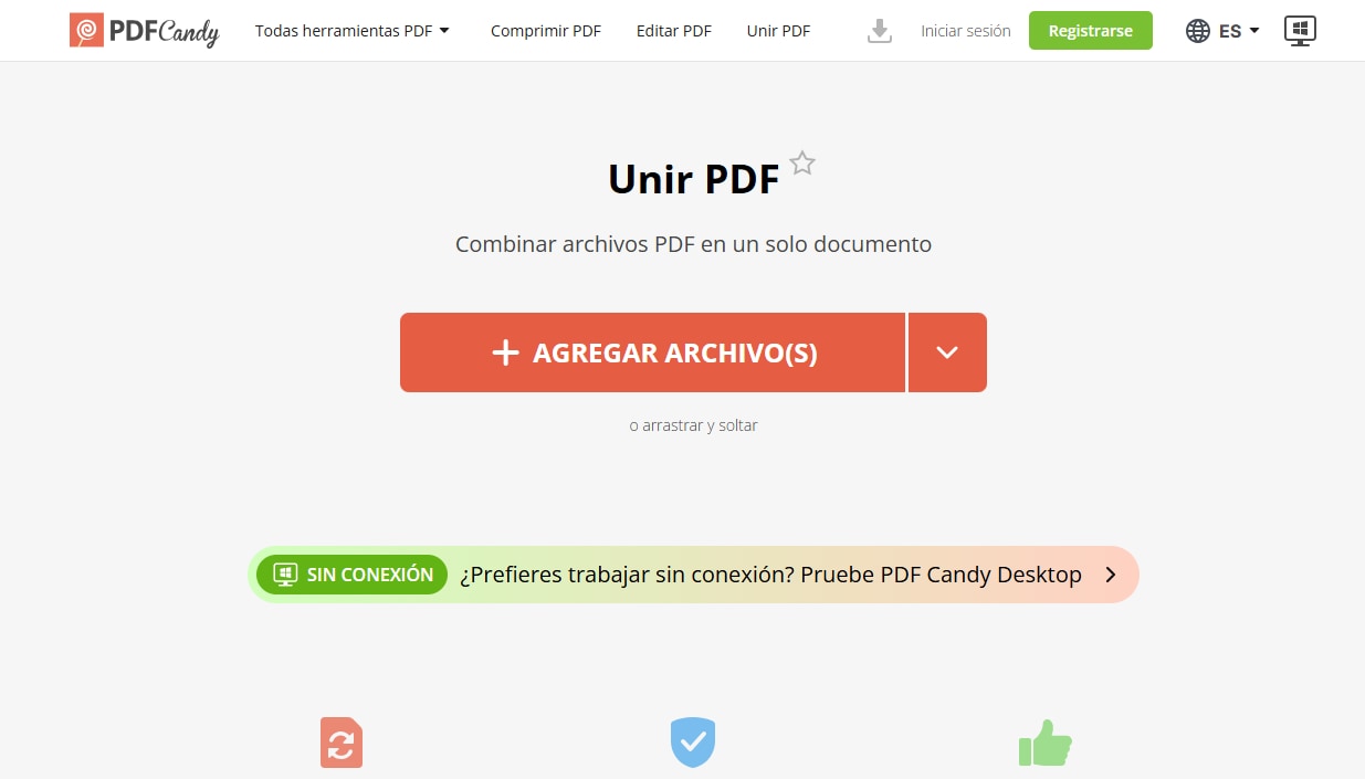 unir PDFs online con PDFCandy
