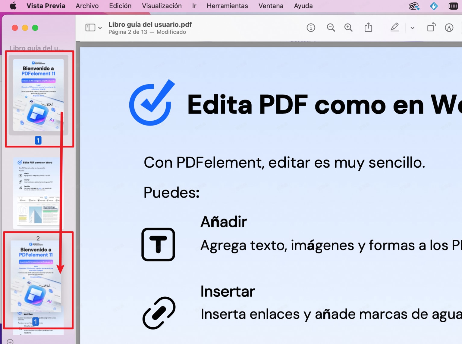 reordenar páginas en PDF con Vista Previa