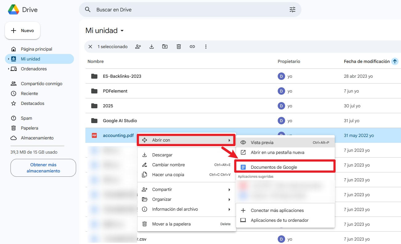 Convertir el PDF a un Documento de Google