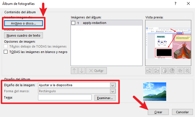 Seleccione el diseño de la imagen y pulse crear