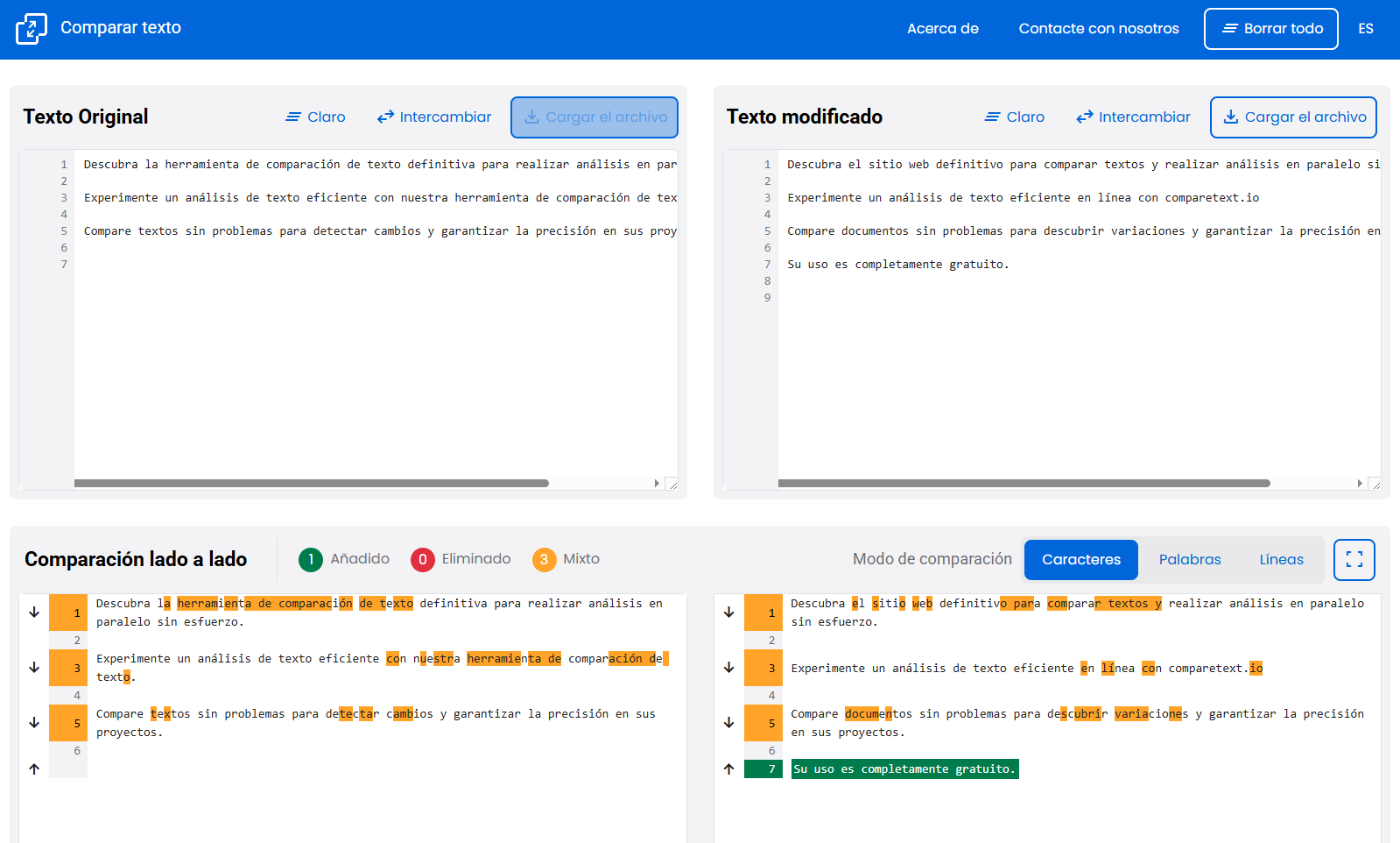 Comparador online de textos de CompareText.io