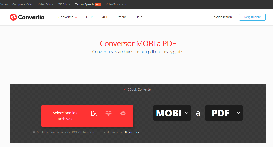 Convertir libros MOBI a PDF desde la nube con Convertio