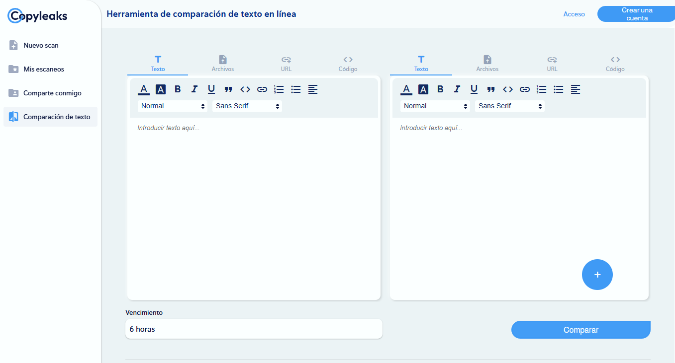 Herramienta de comparación de texto en línea de Copyleaks