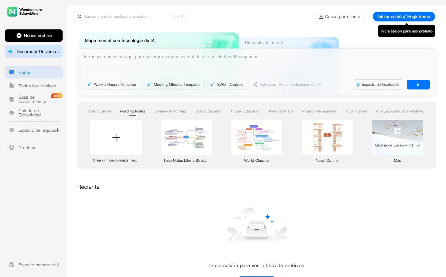 EdrawMind Online — crear mapas mentales desde PDF con IA