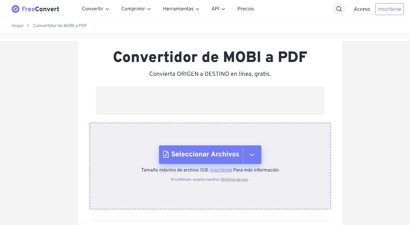 Convertir MOBI a PDF gratis con FreeConvert