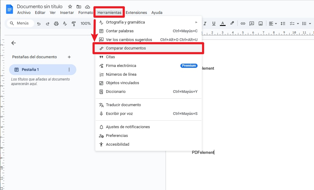 Comparar textos en Google Docs