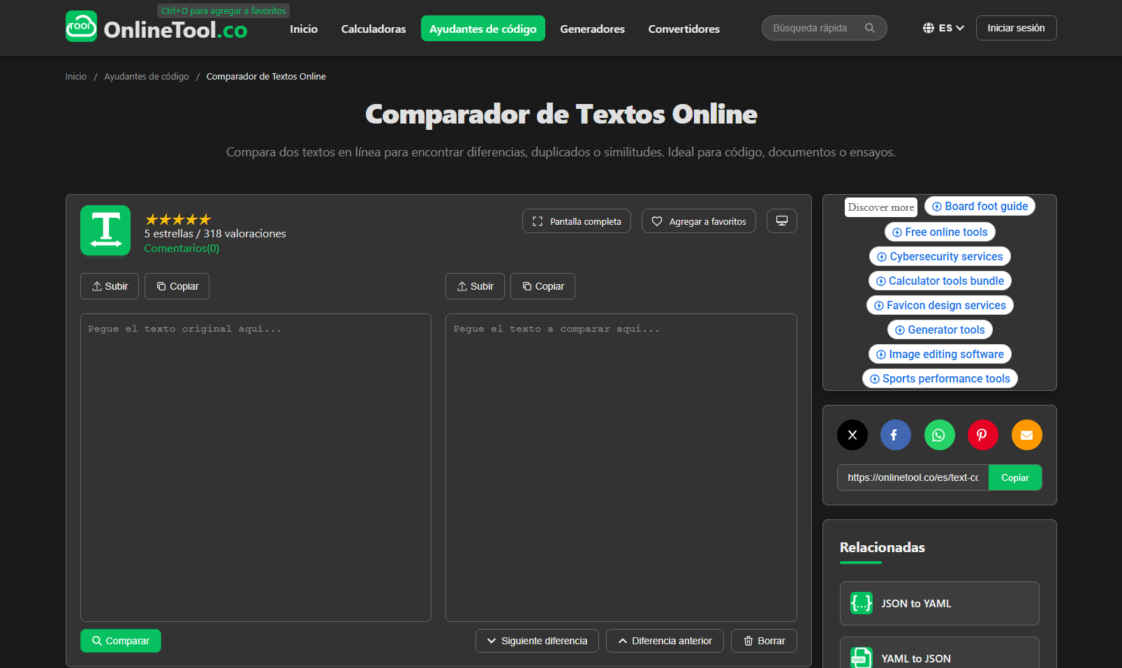 comparador de Textos Online de OnlineTool.co