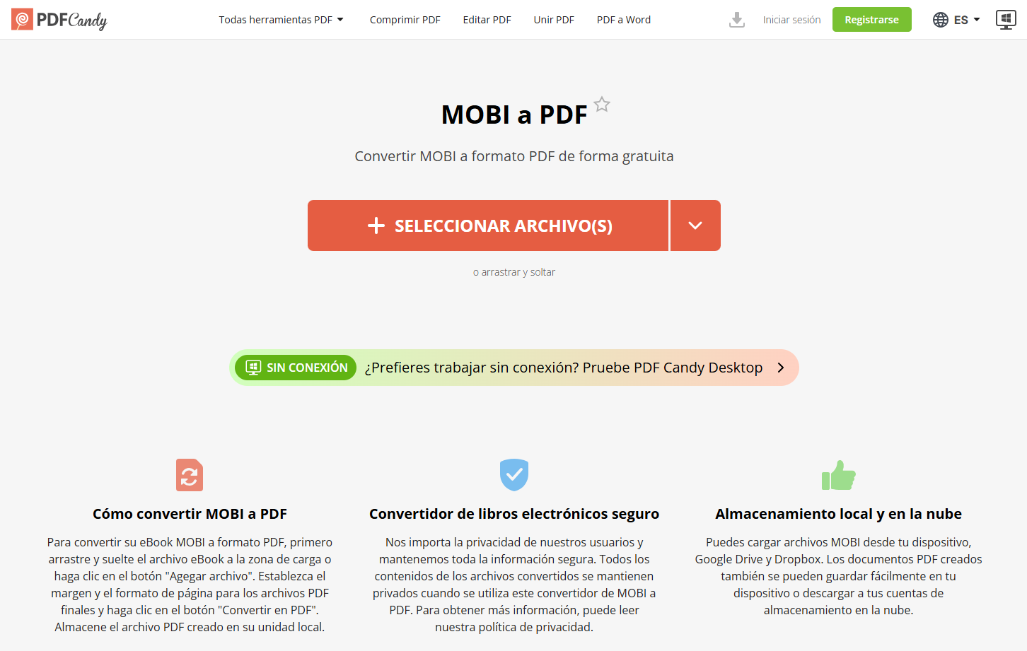 Convertir y editar MOBI a PDF con PDF Candy (en línea y sin registro)