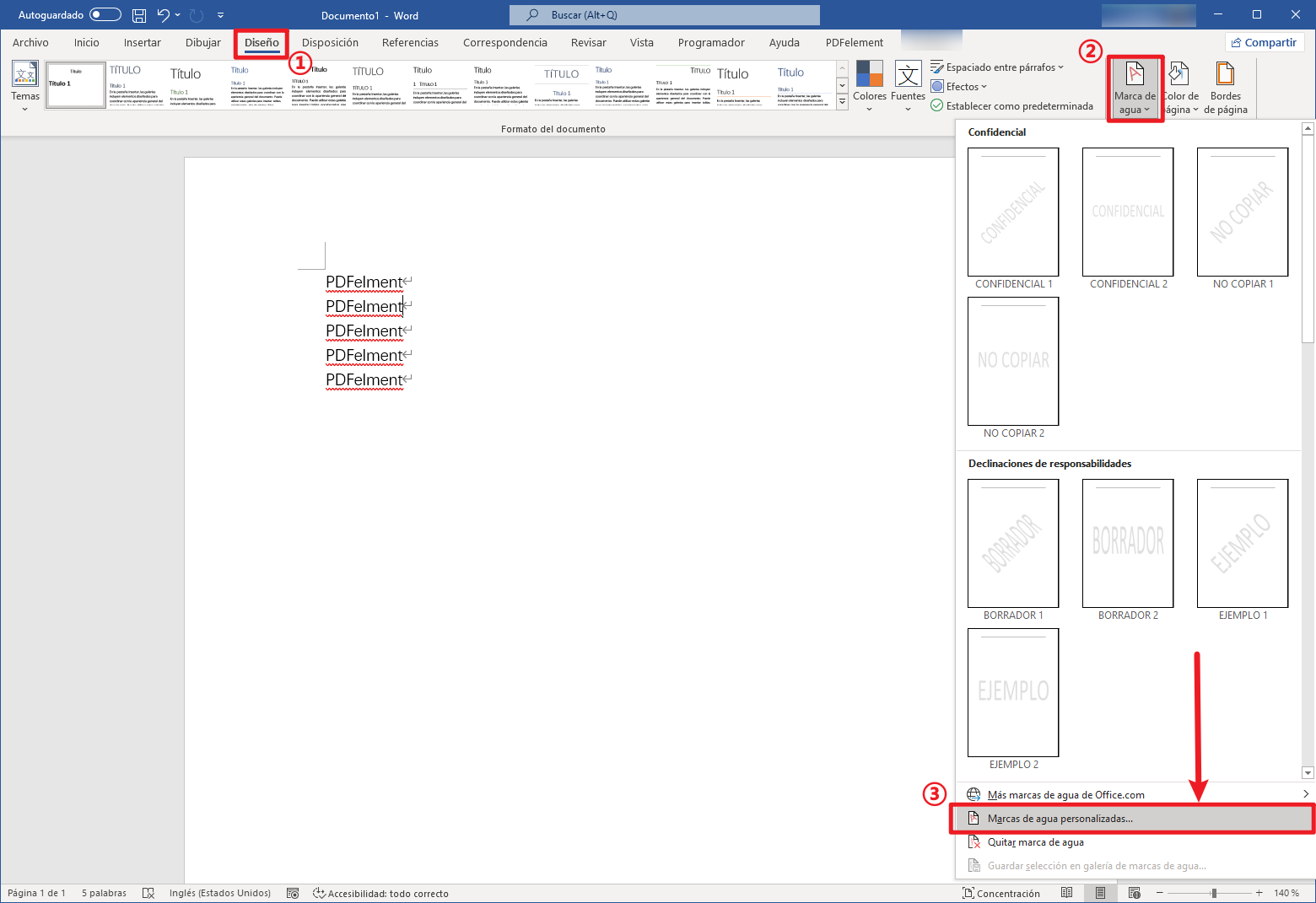 Insertar una marca de agua de texto personalizada en Word