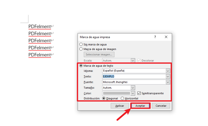 Insertar una marca de agua de texto personalizada en Word