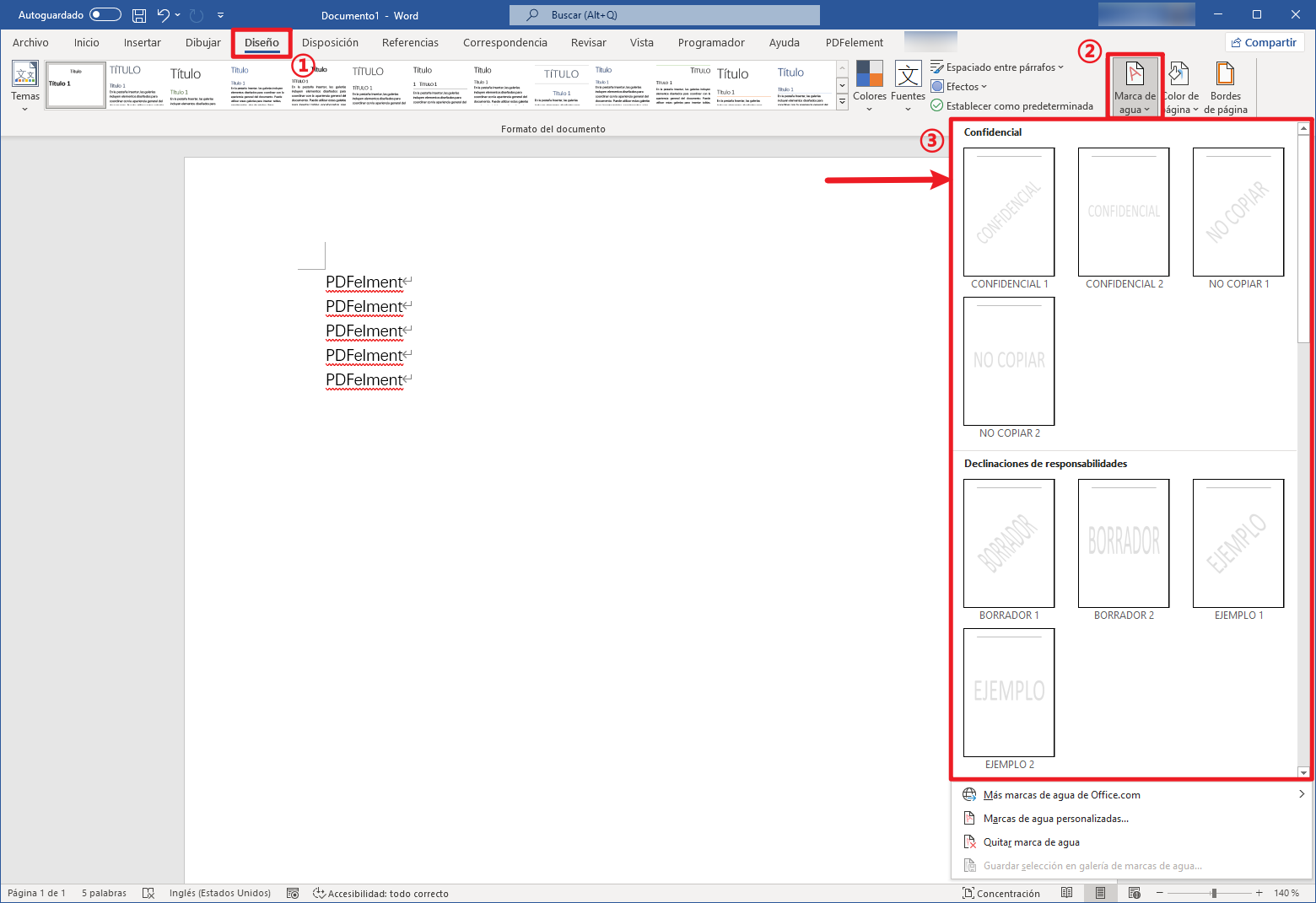 Insertar una marca de agua predeterminada en Word
