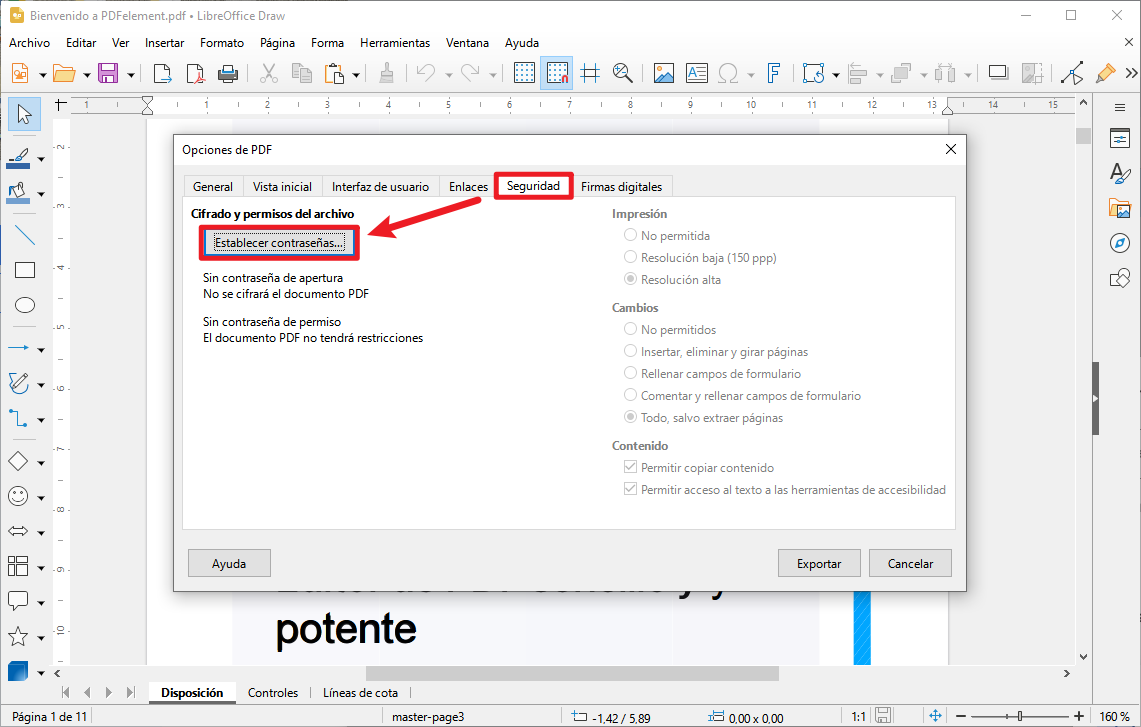proteger PDF con contraseña gratis con LibreOffice