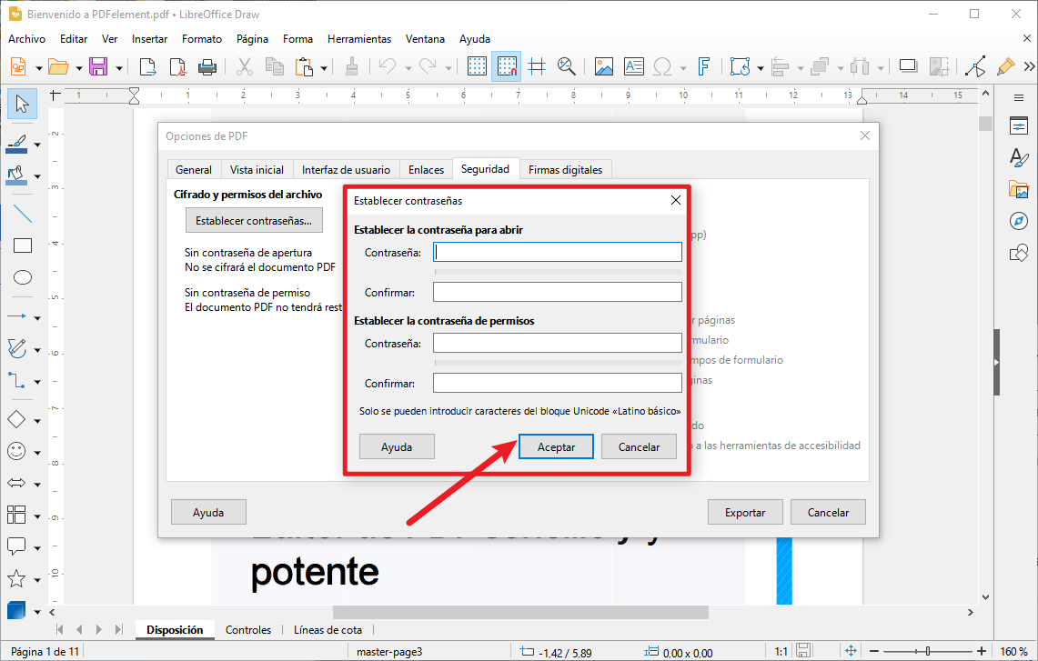 proteger PDF con contraseña gratis con LibreOffice
