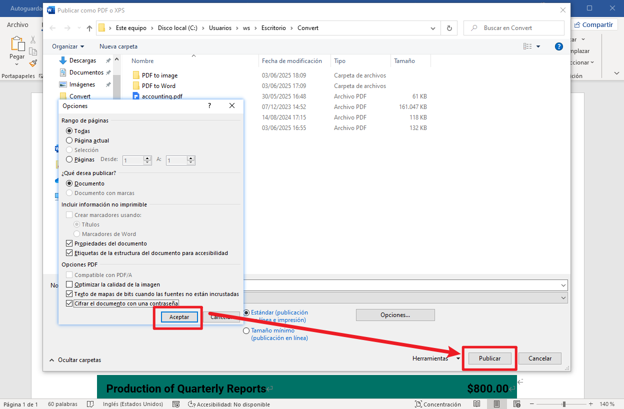 Usar Word para exportar como PDF con contraseña gratis
