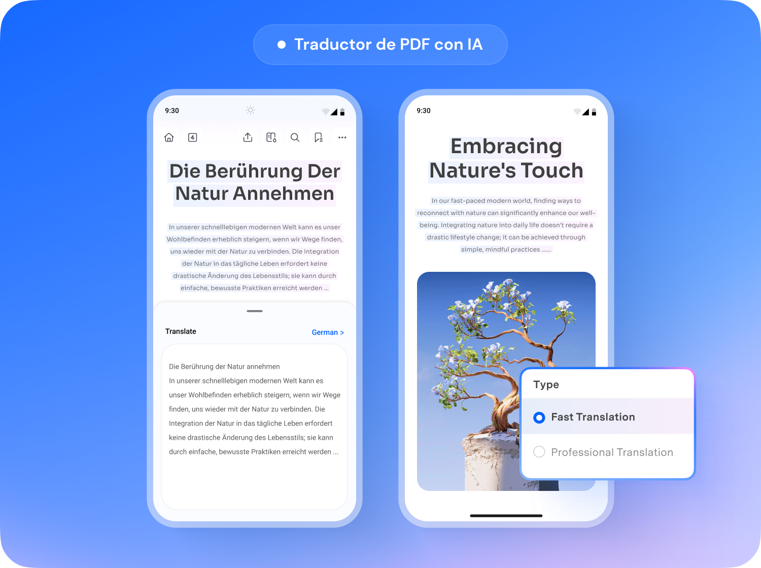 aTraducción automática de PDF en un teléfono Android