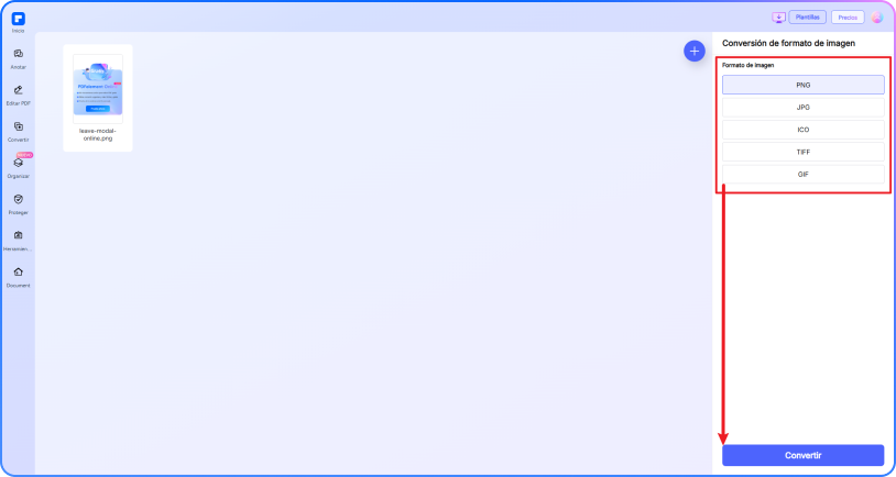 convertir imágenes online, paso 2