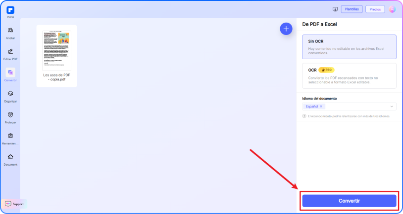 convertir PDF a Excel paso 2