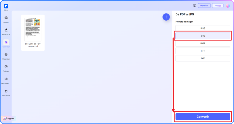 convertir PDF a JPG paso 2