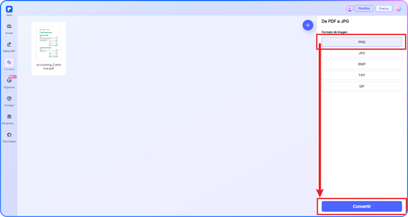 convertir PDF a PNG paso 2
