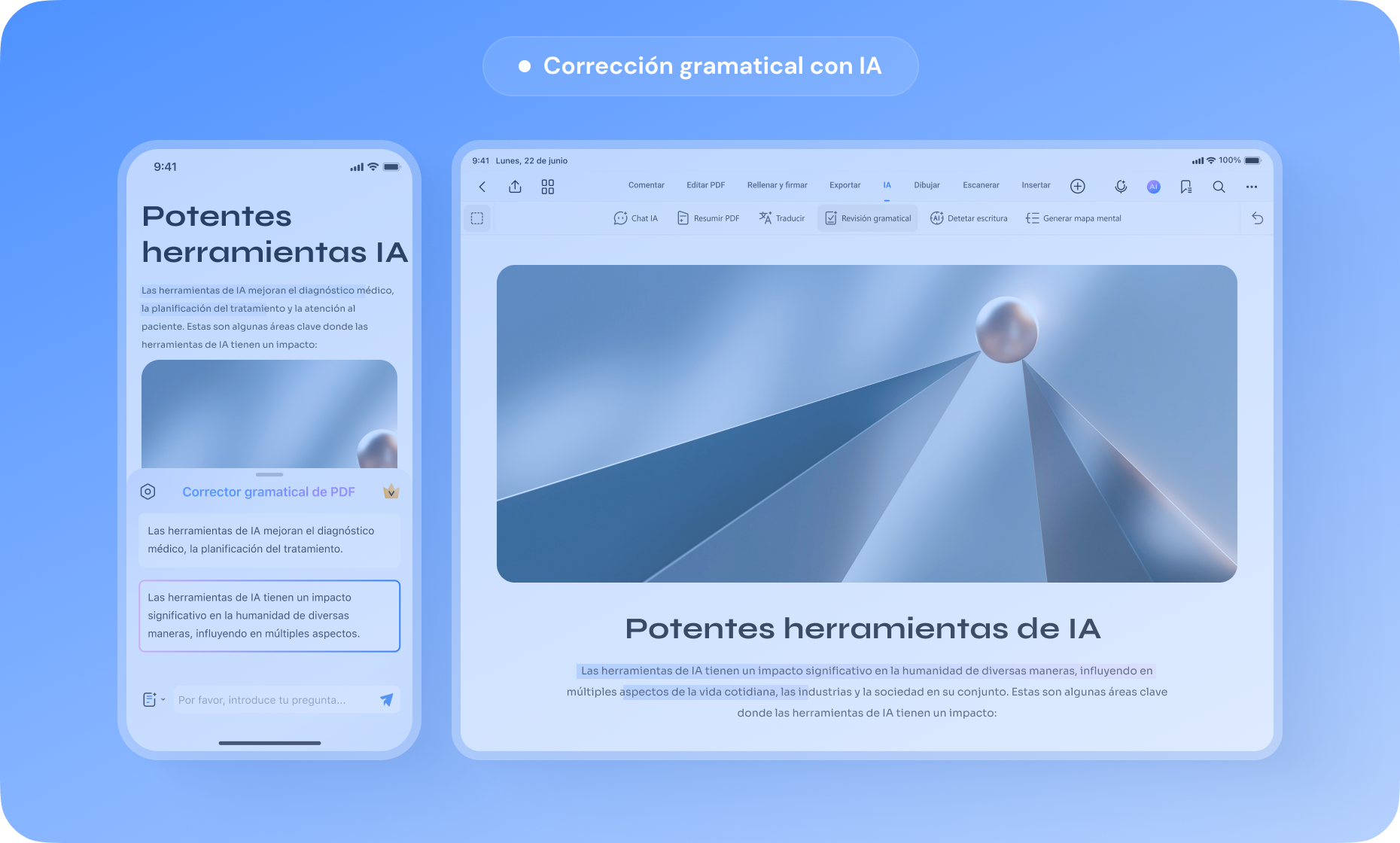 iOS Corrección gramatical con IA